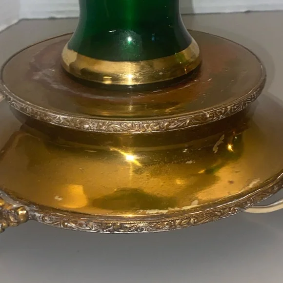 Pair of Antique Bohemian Glass Emerald Green Lamps